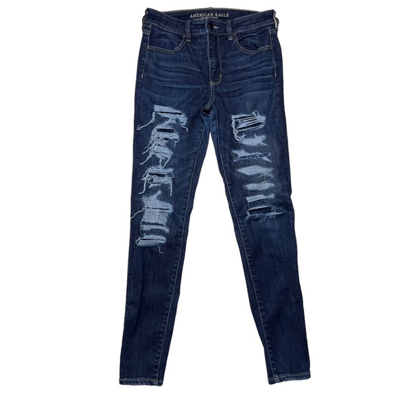American Eagle Distressed Dark Wash Hi Rise Jegging Jeans - Picture 1 of 9